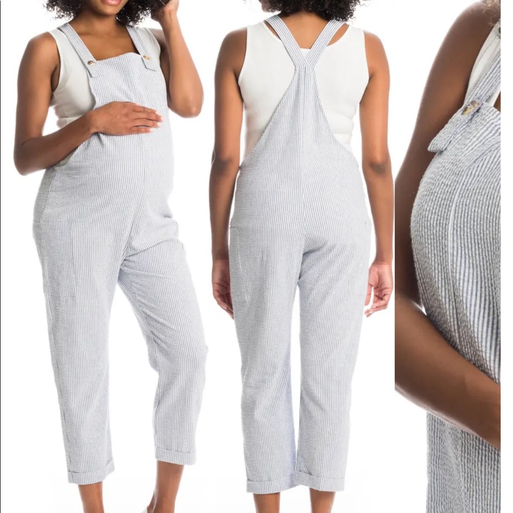 Everly Grey Nani Maternity/Nursing Seersucker Overalls Size XS